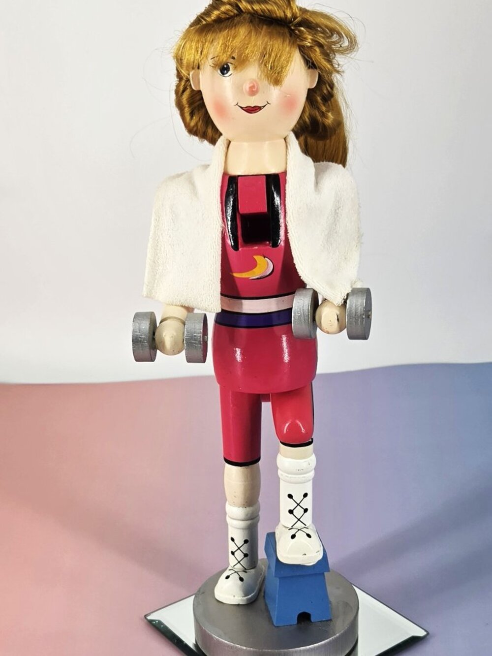 Horizons East 2011 Wooden Hand Painted Workout Girl Nut Cracker Ponytail Weights